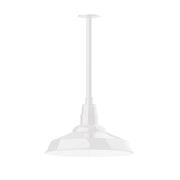 White LED stem-mount pendant with wide dome shade and short ceiling canopy