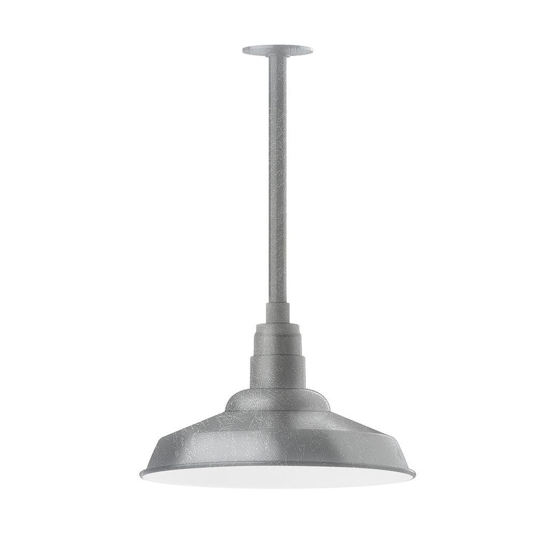 Painted galvanized pendant light with bell shade and straight stem mount