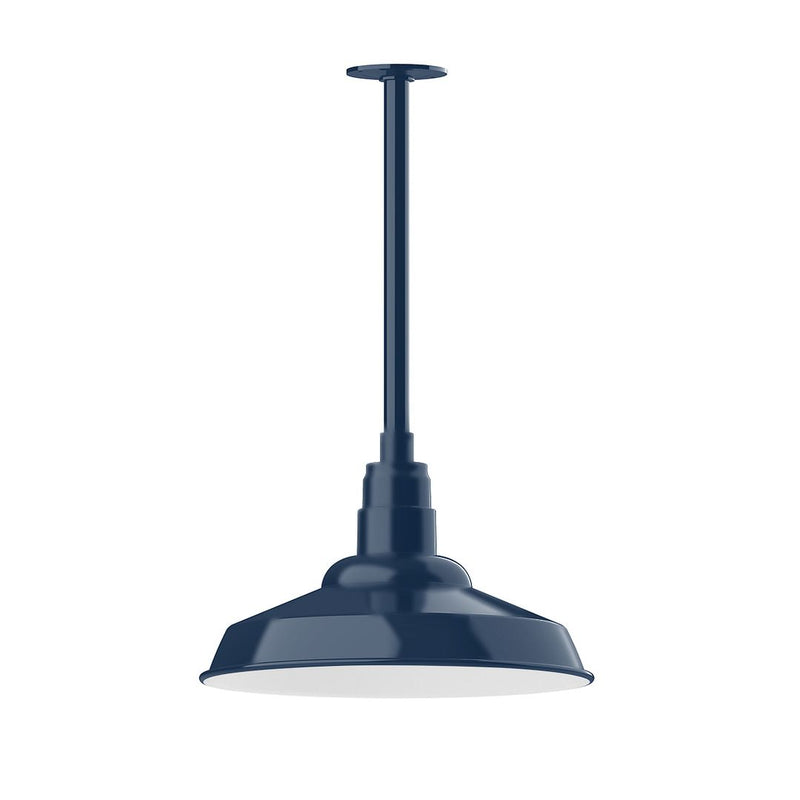 Navy stem-mount pendant light with dome shade and vertical stem