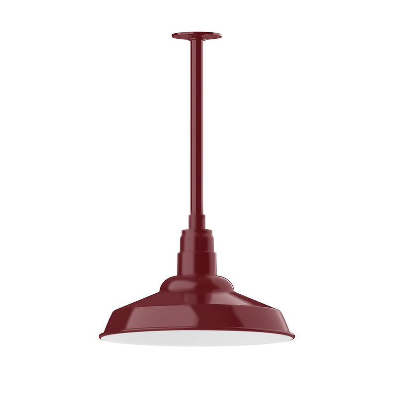 Barn red stem-mount pendant light with flared dome shade and straight hanging stem