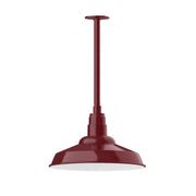 Barn red stem-mount pendant with bell shade and straight downlight stem