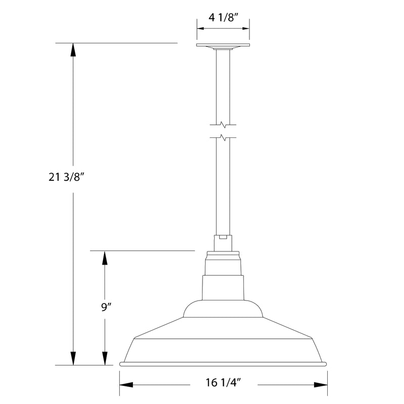 LED stem mount pendant light dimension diagram, 16 1/4 in wide
