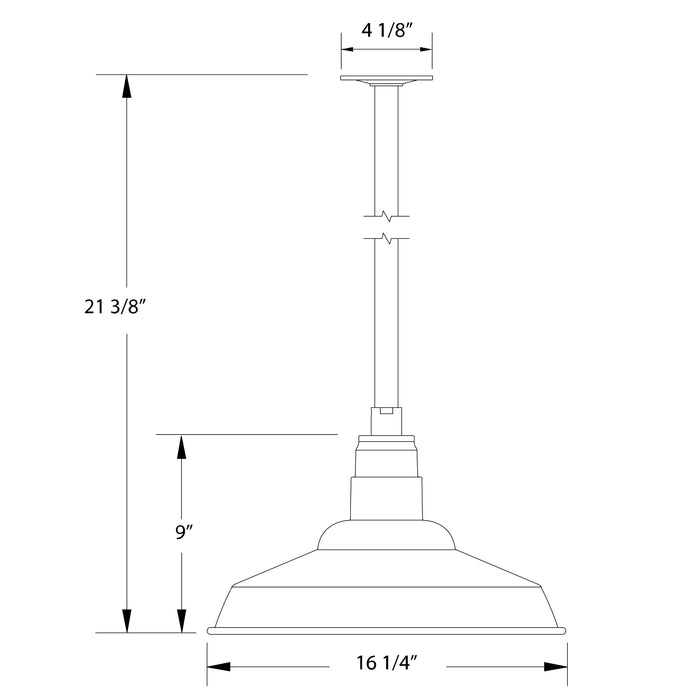 Warehouse 16" pendant, stem mount in Painted Galvanized Line Drawing
