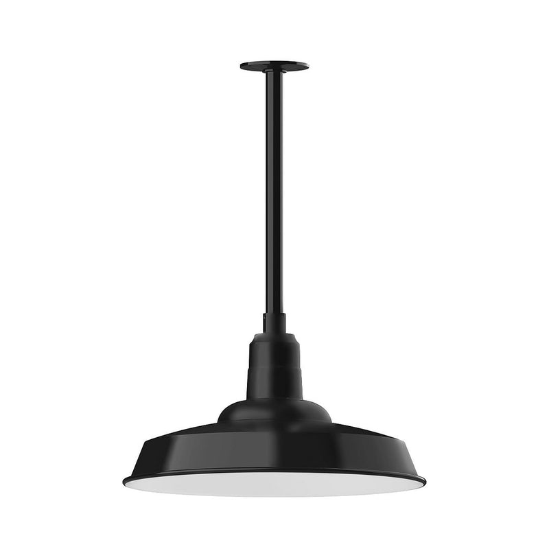 Black stem-mount pendant light with round flared metal shade