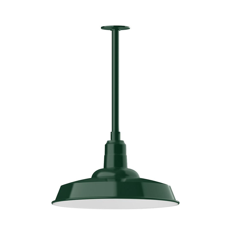 Forest green LED stem mount pendant with dome shade and long canopy stem