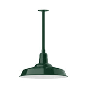 Forest green stem-mount pendant with wide dome shade and flat bottom diffuser