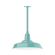 Sea green stem mount pendant light with flared bell shade