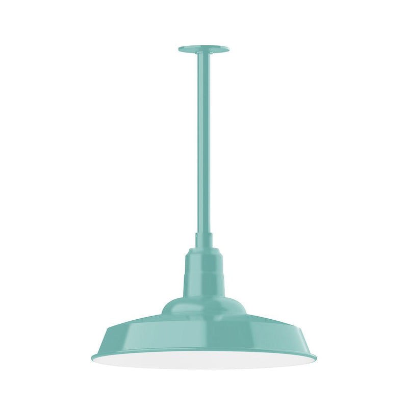 Sea green stem mount pendant with wide dome shade and short canopy