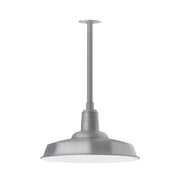 Painted galvanized stem-mount pendant light with round dome shade and gray metal stem