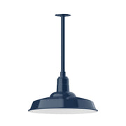 Navy stem mount pendant light with round domed shade and short canopy