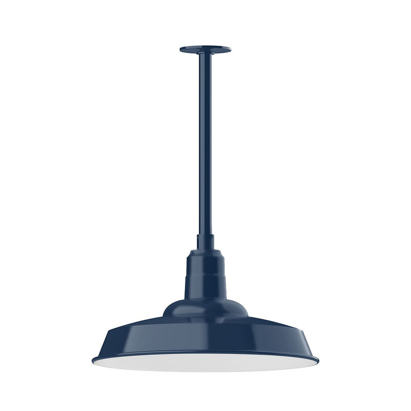Navy stem-mount pendant with domed shade and straight downrod