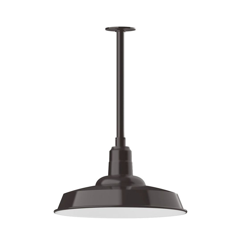 Architectural bronze stem mount pendant with round shade and central stem