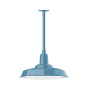 Light blue LED stem mount pendant with wide round shade and central stem