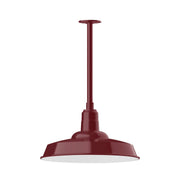 Barn red stem mount pendant with wide dome shade and hanging stem