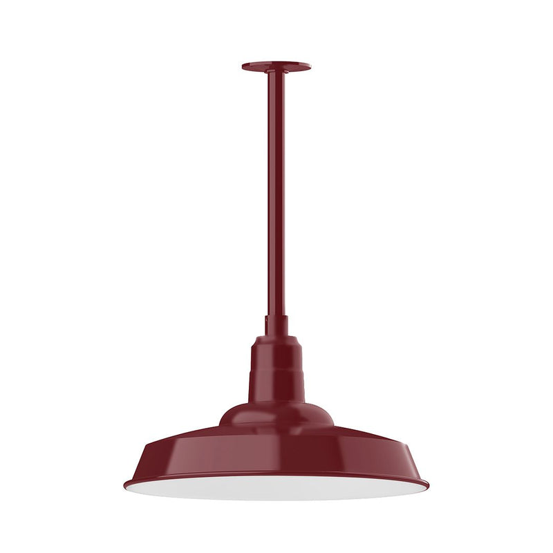 Barn red stem mount pendant with wide dome shade and hanging stem