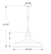 Sea green pendant light diagram with 21-1/2 in height and 18-1/4 in width