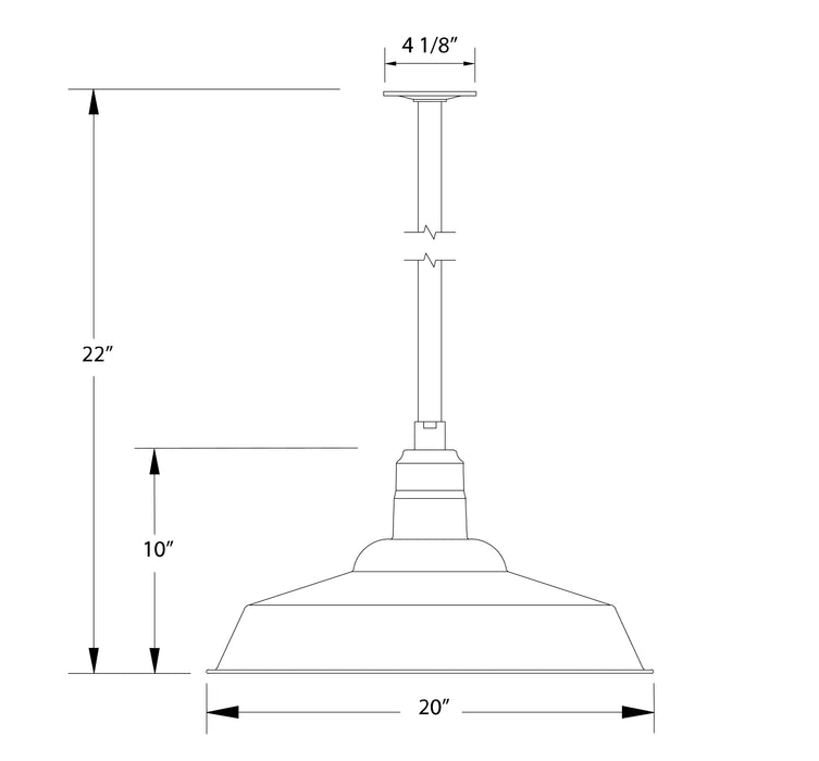 Warehouse 20" LED Pendant, stem mount in Black Line Drawing