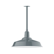 Slate gray stem mount pendant light with bell shade and vertical mounting stem