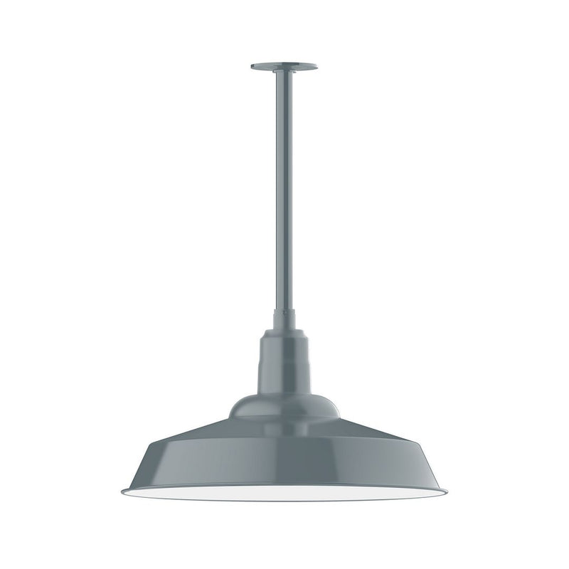 Slate gray stem-mount pendant light with wide bell shade