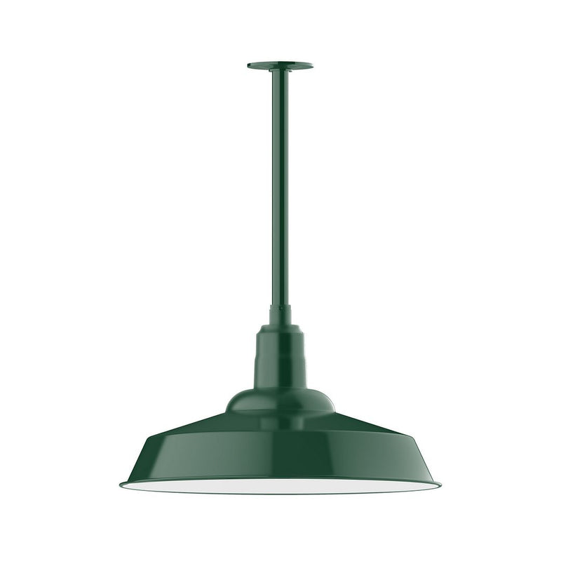 Forest green stem-mount pendant with wide dome shade and open underside