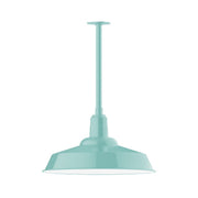 Sea green stem-mount pendant lamp with wide bell shade