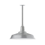 Painted galvanized stem mount pendant light with wide dome shade, gray finish
