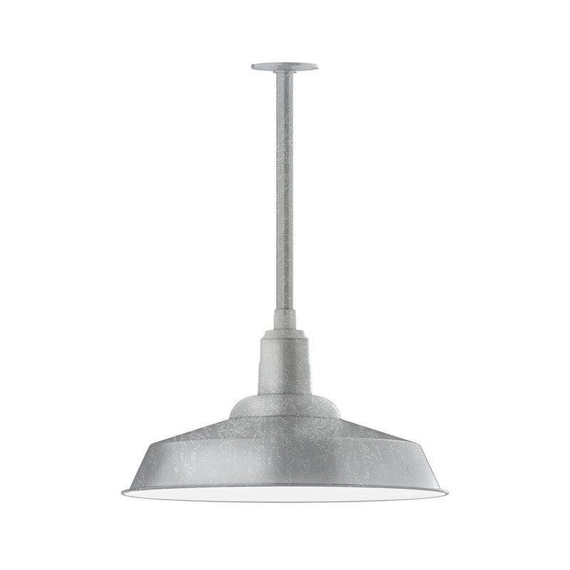 Painted galvanized LED stem mount pendant light with wide dome shade, gray finish