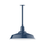 Navy stem-mount pendant light with wide dome shade and central socket
