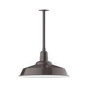 Architectural bronze stem mount pendant with dome shade and central stem.