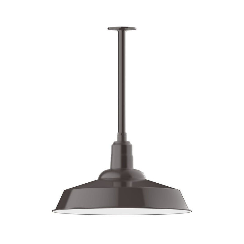 Architectural bronze stem mount pendant with bell shade and central rod