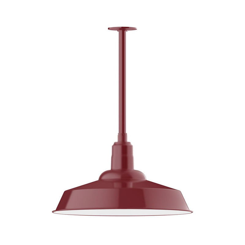 Barn red stem-mount pendant light with wide bell shade