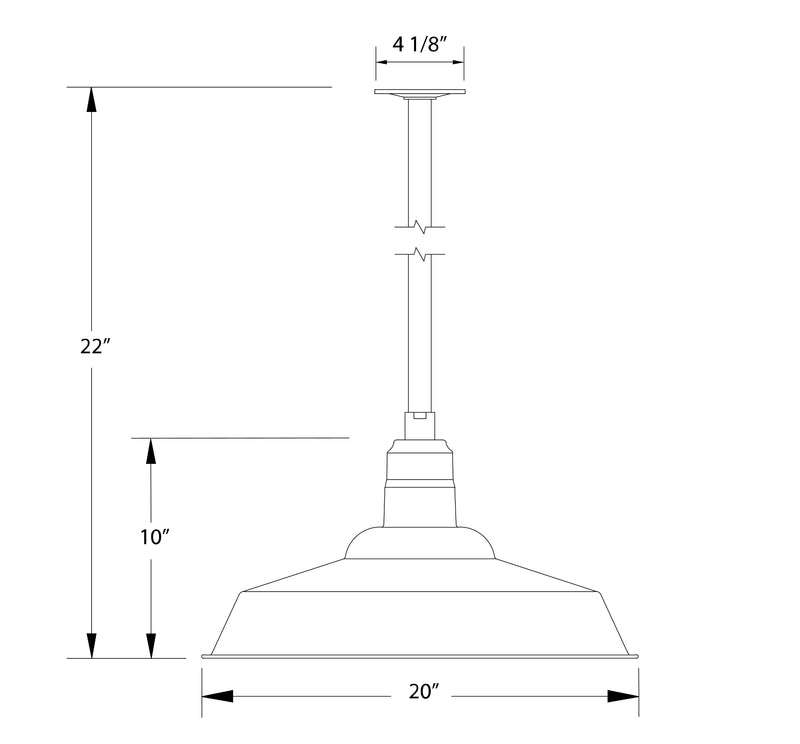 Stem-mount pendant light diagram with 22 in height and 20 in shade width.