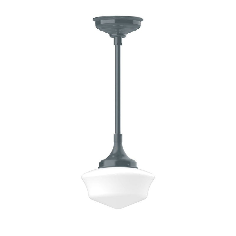 Slate gray stem-mounted pendant light with white glass shade