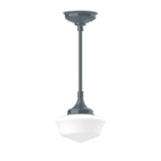 Slate gray stem-mount pendant light with white shade and base