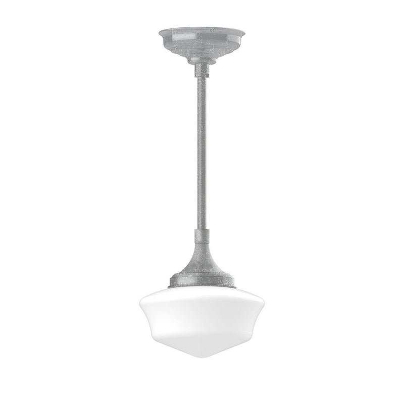 Painted galvanized pendant light with frosted white shade and stem mount