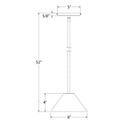 Cream stem-hung pendant with bell shade; 8" base and 52" hanging height shown
