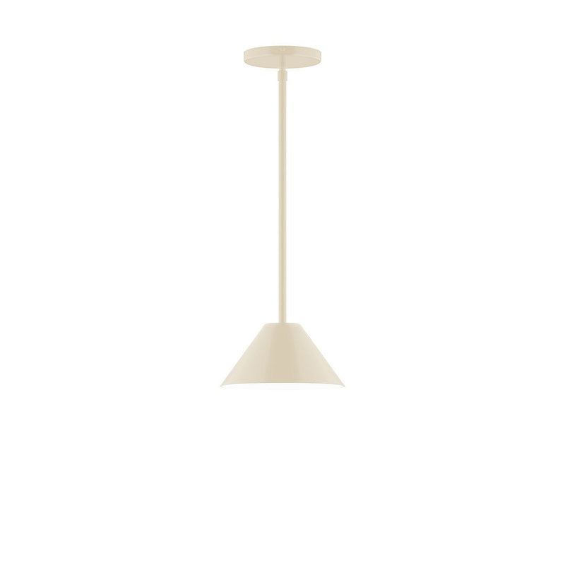 Cream stem-hung pendant with bell-shaped shade and hanging rod