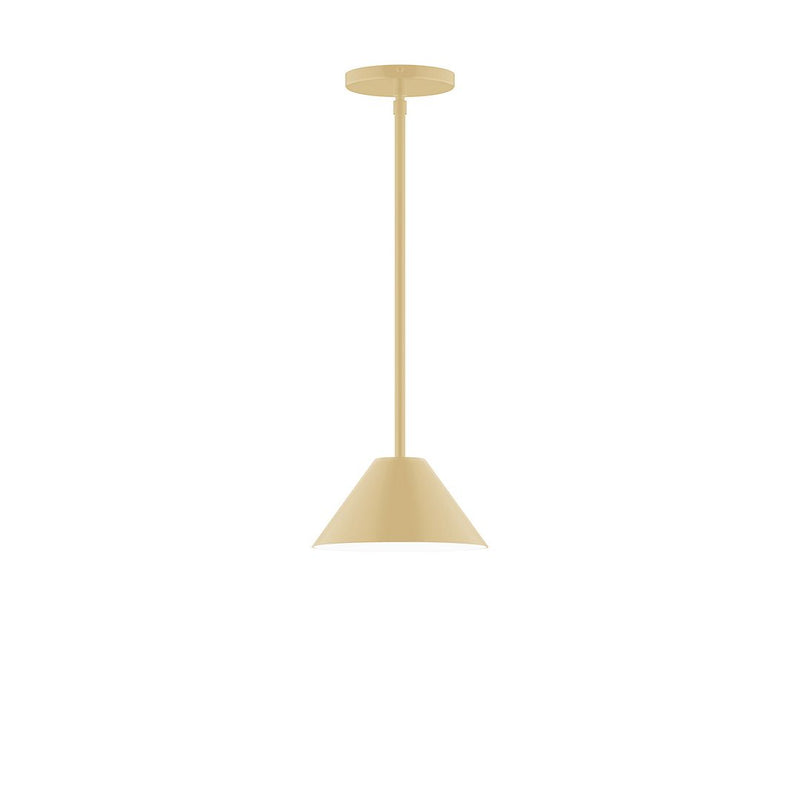 Ivory 8-inch stem-hung pendant with tapered bell shade and round ceiling canopy