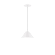 White stem-hung pendant light with tapered bell shade