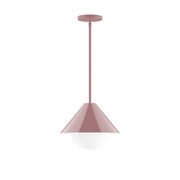 Mauve stem-hung pendant light with glass globe and round ceiling canopy