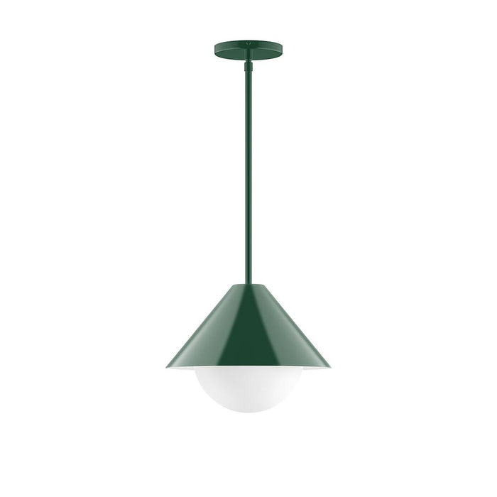 Axis Pinnacle 12" Stem Hung Pendant Light with Glass Globe in Forest Green