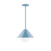 Light blue glass globe stem-hung pendant with round canopy
