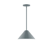 Slate gray stem-hung pendant light with 12-inch bell shade