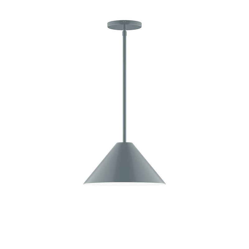 Slate gray stem-hung pendant light with 12-inch bell shade