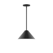 Black stem-hung pendant with round canopy and cone shade