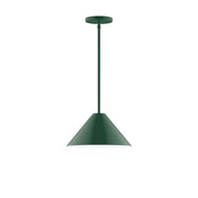 Forest green stem-hung pendant with bell-shaped shade
