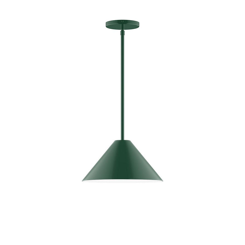 Forest green stem-hung pendant with bell-shaped shade