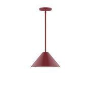 Barn red stem-hung pendant with domed shade and straight downrod