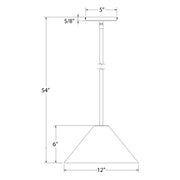 Navy stem-hung pendant light diagram: 12 in base, 54 in overall height