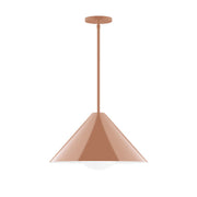 Terracotta stem-hung pendant with conical shade and hanging glass globe